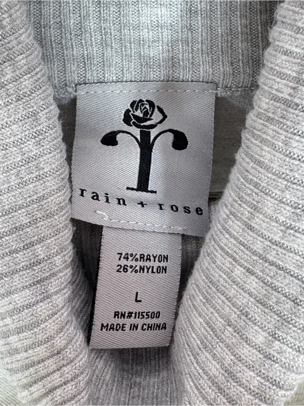 Rain + Rose Floral Statement Bell Sleeve‎ Turtleneck Sweater Grey Pink Large